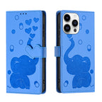 Cartoon Elephant Embossed Leather Phone Case, For iPhone 15 Pro Max, For iPhone 15 Pro, For iPhone 15 Plus, For iPhone 15 For iPhone 15 Pro Max Blue