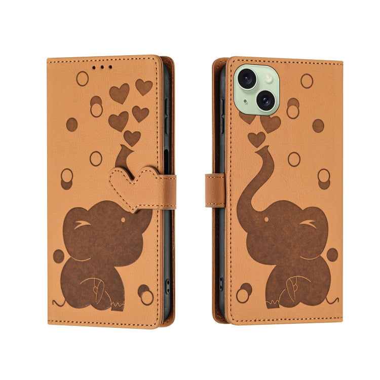 Cartoon Elephant Embossed Leather Phone Case – Lanyard, Card Slot, Kickstand, For iPhone 15 Pro Max, For iPhone 15 Pro, For iPhone 15 Plus, For iPhone 15 For iPhone 15 Plus Yellow