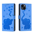 Cartoon Elephant Embossed Leather Phone Case, For iPhone 14 Plus, For iPhone 14, For iPhone 14 Pro, For iPhone 14 Pro Max For iPhone 14 Plus Blue