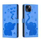 Cartoon Elephant Embossed Leather Phone Case, For iPhone 14 Plus, For iPhone 14, For iPhone 14 Pro, For iPhone 14 Pro Max For iPhone 14 Plus Blue