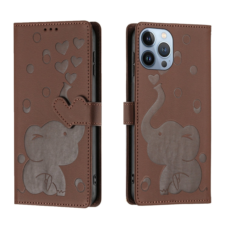 Cartoon Elephant Embossed Leather Phone Case – Lanyard, Card Slot, Kickstand, For iPhone SE 2022 / 2020, For iPhone 13 Pro Max, For iPhone 13 Pro, For iPhone 13 For iPhone 13 Pro Max Brown