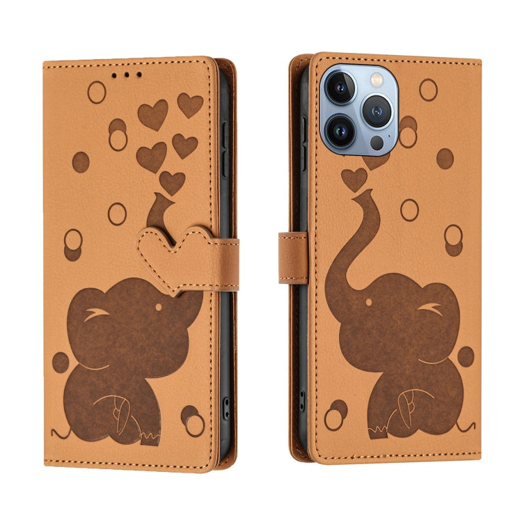 Cartoon Elephant Embossed Leather Phone Case – Lanyard, Card Slot, Kickstand, For iPhone SE 2022 / 2020, For iPhone 13 Pro Max, For iPhone 13 Pro, For iPhone 13 For iPhone 13 Pro Yellow