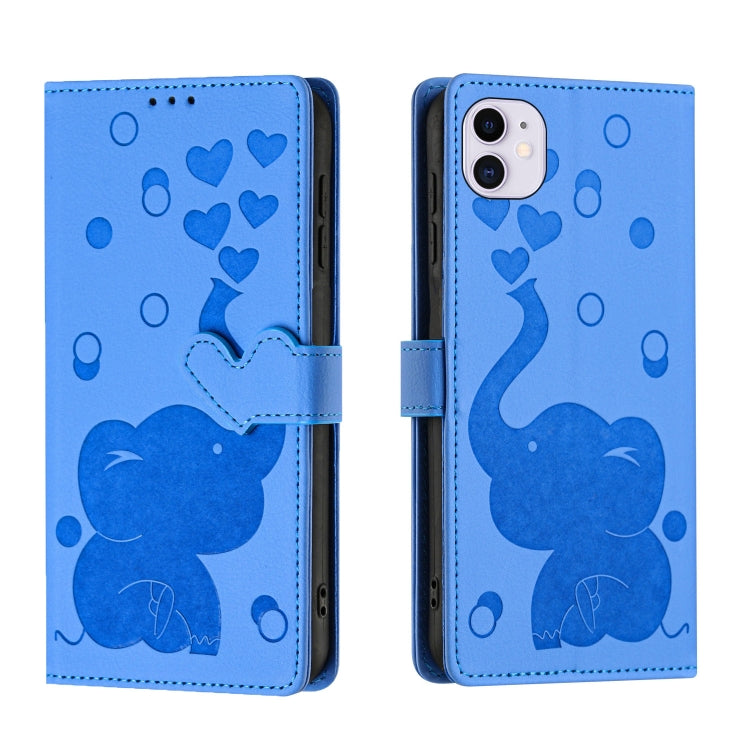 Cartoon Elephant Embossed Leather Phone Case, For iPhone 11, For iPhone 11 Pro, For iPhone X / XS, For iPhone XR For iPhone 11 Blue