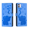 Cartoon Elephant Embossed Leather Phone Case, For iPhone 11, For iPhone 11 Pro, For iPhone X / XS, For iPhone XR For iPhone 11 Blue