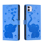 Cartoon Elephant Embossed Leather Phone Case, For iPhone 11, For iPhone 11 Pro, For iPhone X / XS, For iPhone XR For iPhone 11 Blue