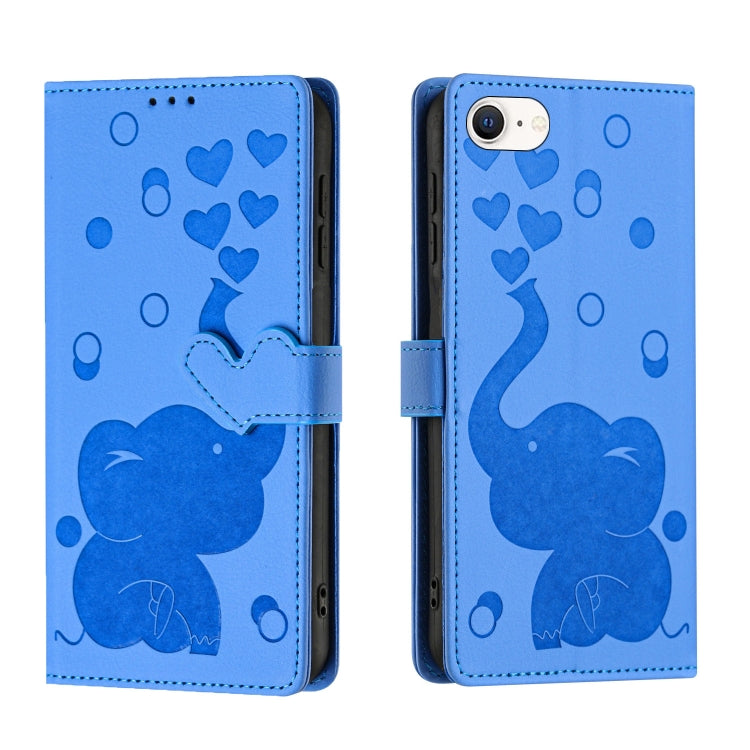 Cartoon Elephant Embossed Leather Phone Case, For iPhone SE 2022 / 2020, For iPhone 13 Pro Max, For iPhone 13 Pro, For iPhone 13 For iPhone SE 2022 2020 Blue