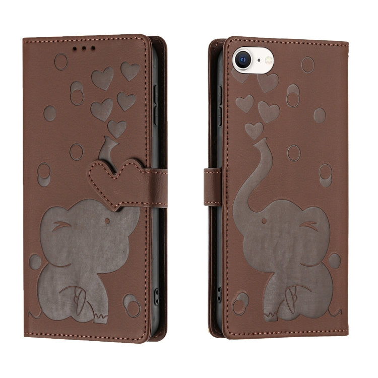 Cartoon Elephant Embossed Leather Phone Case – Lanyard, Card Slot, Kickstand, For iPhone SE 2022 / 2020, For iPhone 13 Pro Max, For iPhone 13 Pro, For iPhone 13 For iPhone SE 2022 2020 Brown