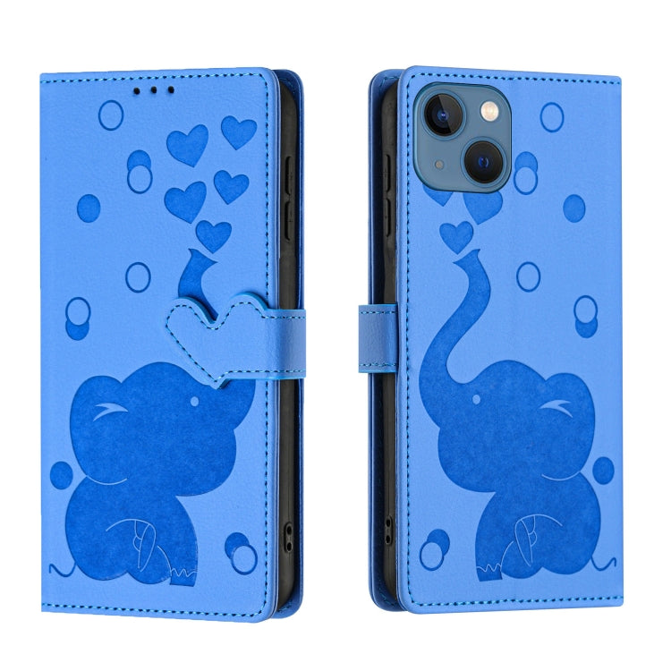 Cartoon Elephant Embossed Leather Phone Case, For iPhone 13 mini / 12 mini, For iPhone 12 / 12 Pro, For iPhone 12 Pro Max, For iPhone 11 Pro Max For iPhone 13 mini 12 mini Blue