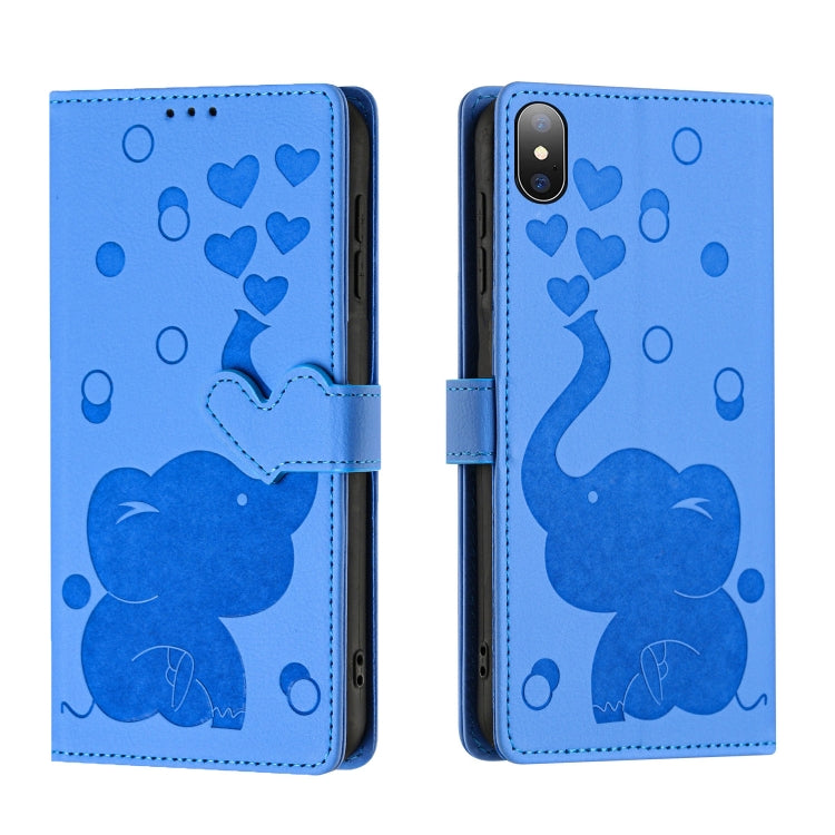 Cartoon Elephant Embossed Leather Phone Case, For iPhone XS Max, For iPhone 8 Plus / 7 Plus For iPhone XS Max Blue