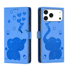 Cartoon Elephant Embossed Leather Phone Case, For iPhone 17 Pro Max, For iPhone 17 Pro, For iPhone 17, For iPhone Air For iPhone 17 Pro Max Blue
