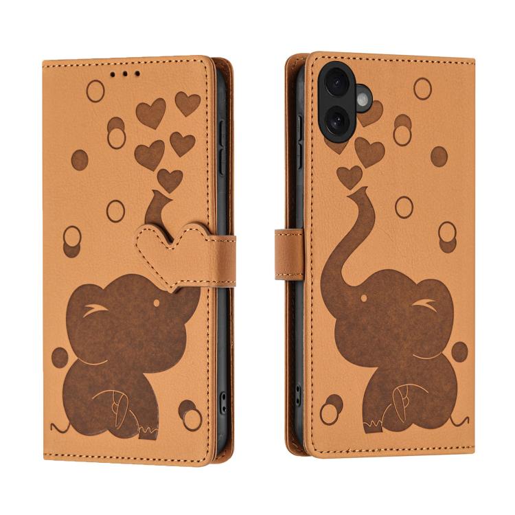 Cartoon Elephant Embossed Leather Phone Case – Lanyard, Card Slot, Kickstand, For iPhone 17 Pro Max, For iPhone 17 Pro, For iPhone 17, For iPhone Air For iPhone 17 Yellow