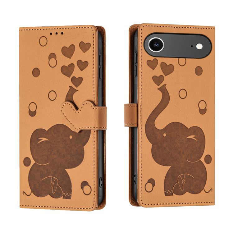 Cartoon Elephant Embossed Leather Phone Case – Lanyard, Card Slot, Kickstand, For iPhone 17 Pro Max, For iPhone 17 Pro, For iPhone 17, For iPhone Air For iPhone 17 Air Yellow