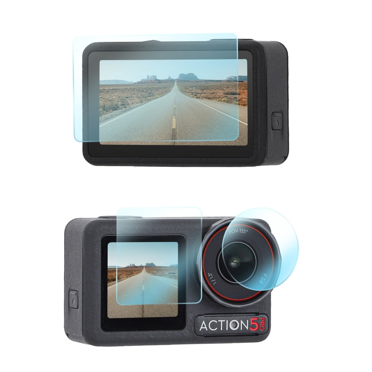 For DJI Osmo Action 5 Pro Sunnylife 3 in 1 Lens Protector Front and Rear Screen Tempered Glass Films, 1 + 1 + 1 Sets, 2 + 2 + 2 Sets 1 + 1 + 1 Sets