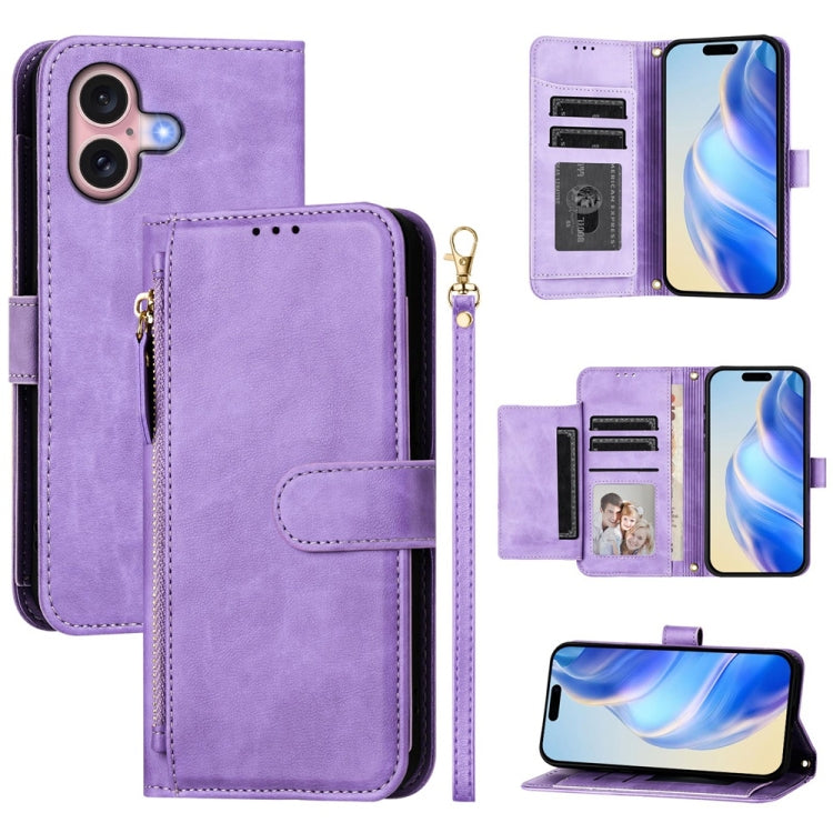 Multi-Card Slots Zipper Wallet Leather Phone Case – Wear-resistant, Card Slot, Kickstand, For iPhone 16, For iPhone 15 Pro Max, For iPhone 15 Pro, For iPhone 15 Plus For iPhone 16 Purple