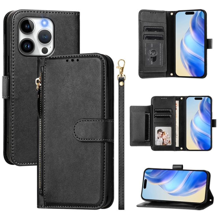 Multi-Card Slots Zipper Wallet Leather Phone Case – Wear-resistant, Card Slot, Kickstand, For iPhone 16, For iPhone 15 Pro Max, For iPhone 15 Pro, For iPhone 15 Plus For iPhone 15 Pro Black