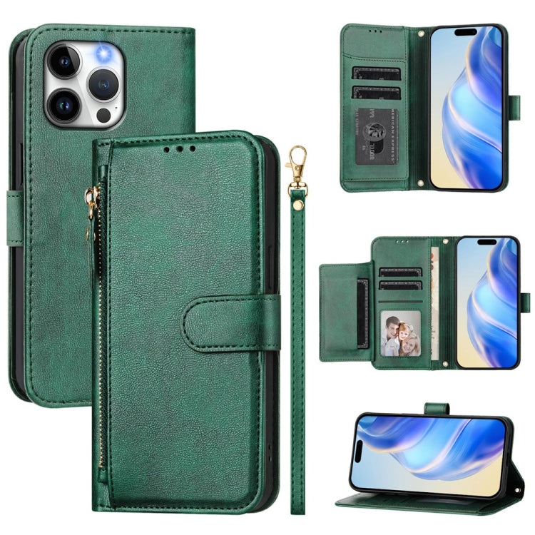 Multi-Card Slots Zipper Wallet Leather Phone Case – Wear-resistant, Card Slot, Kickstand, For iPhone 14 Pro Max, For iPhone SE 2022 / 2020 / 8 / 7, For iPhone 13 Pro Max, For iPhone 13 Pro For iPhone 14 Pro Max Green
