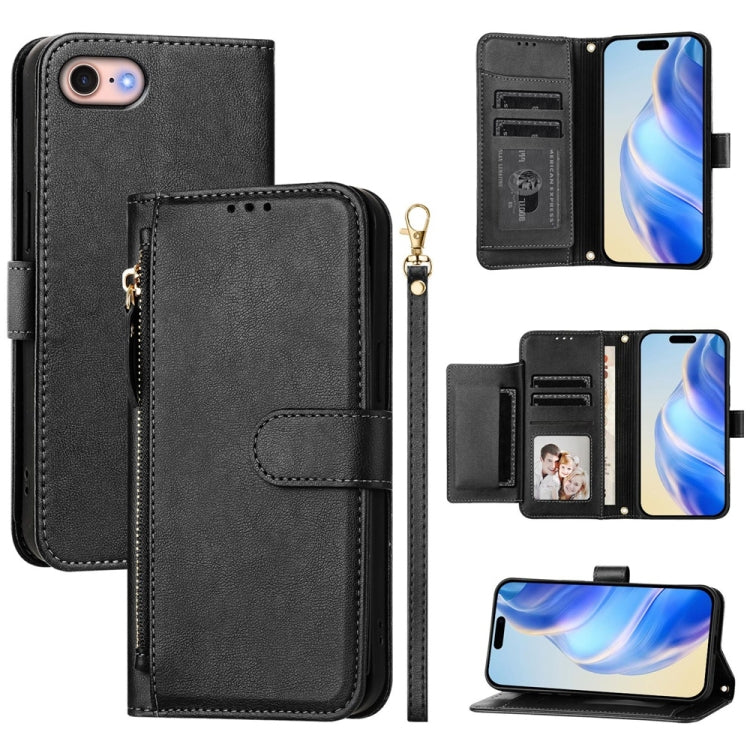 Multi-Card Slots Zipper Wallet Leather Phone Case – Wear-resistant, Card Slot, Kickstand, For iPhone 14 Pro Max, For iPhone SE 2022 / 2020 / 8 / 7, For iPhone 13 Pro Max, For iPhone 13 Pro For iPhone SE 2022 2020 8 7 Black