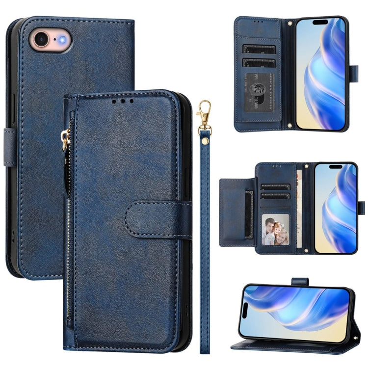 Multi-Card Slots Zipper Wallet Leather Phone Case – Wear-resistant, Card Slot, Kickstand, For iPhone 14 Pro Max, For iPhone SE 2022 / 2020 / 8 / 7, For iPhone 13 Pro Max, For iPhone 13 Pro For iPhone SE 2022 2020 8 7 Blue