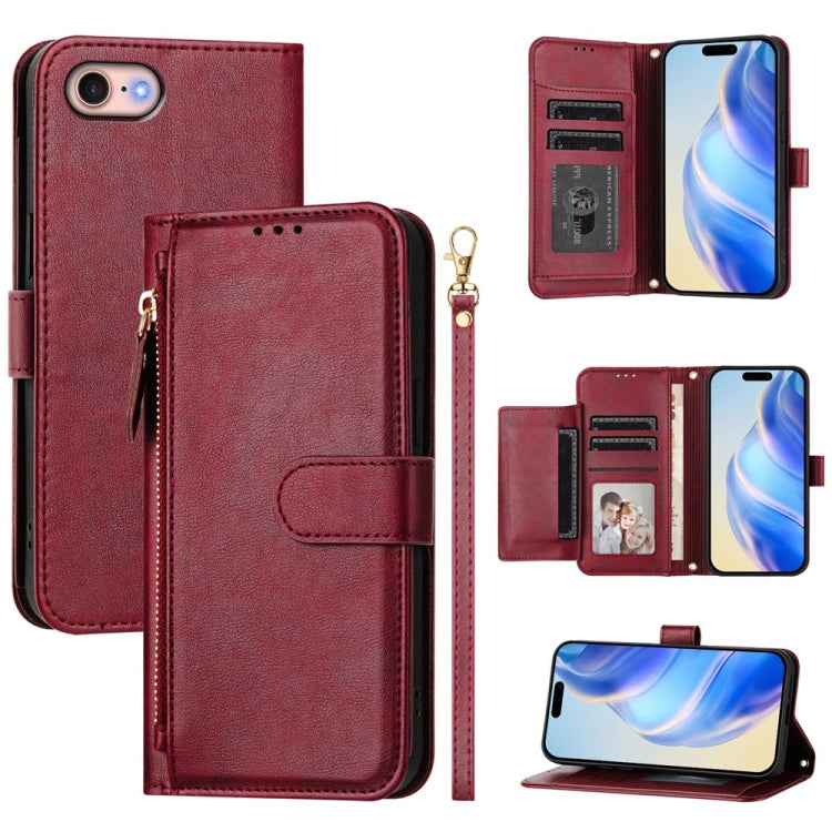 Multi-Card Slots Zipper Wallet Leather Phone Case – Wear-resistant, Card Slot, Kickstand, For iPhone 14 Pro Max, For iPhone SE 2022 / 2020 / 8 / 7, For iPhone 13 Pro Max, For iPhone 13 Pro For iPhone SE 2022 2020 8 7 Dark Red