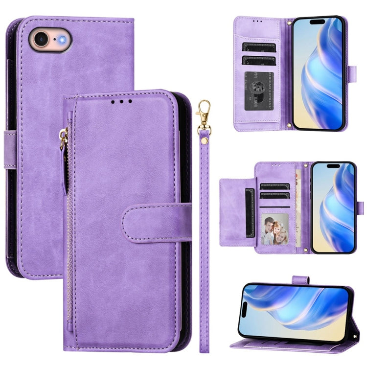 Multi-Card Slots Zipper Wallet Leather Phone Case – Wear-resistant, Card Slot, Kickstand, For iPhone 14 Pro Max, For iPhone SE 2022 / 2020 / 8 / 7, For iPhone 13 Pro Max, For iPhone 13 Pro For iPhone SE 2022 2020 8 7 Purple