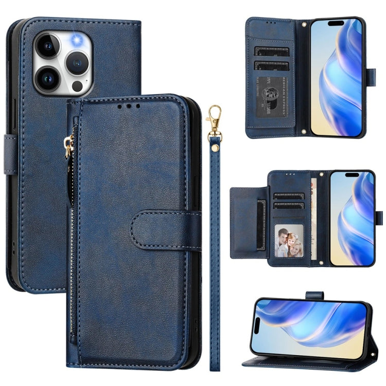 Multi-Card Slots Zipper Wallet Leather Phone Case – Wear-resistant, Card Slot, Kickstand, For iPhone 14 Pro Max, For iPhone SE 2022 / 2020 / 8 / 7, For iPhone 13 Pro Max, For iPhone 13 Pro For iPhone 13 Pro Blue