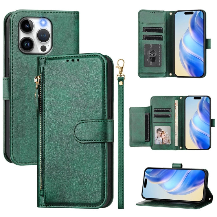 Multi-Card Slots Zipper Wallet Leather Phone Case – Wear-resistant, Card Slot, Kickstand, For iPhone 14 Pro Max, For iPhone SE 2022 / 2020 / 8 / 7, For iPhone 13 Pro Max, For iPhone 13 Pro For iPhone 13 Pro Green