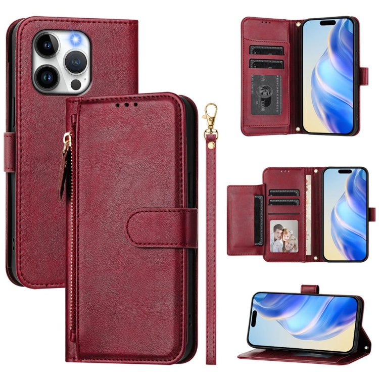 Multi-Card Slots Zipper Wallet Leather Phone Case – Wear-resistant, Card Slot, Kickstand, For iPhone 14 Pro Max, For iPhone SE 2022 / 2020 / 8 / 7, For iPhone 13 Pro Max, For iPhone 13 Pro For iPhone 13 Pro Dark Red
