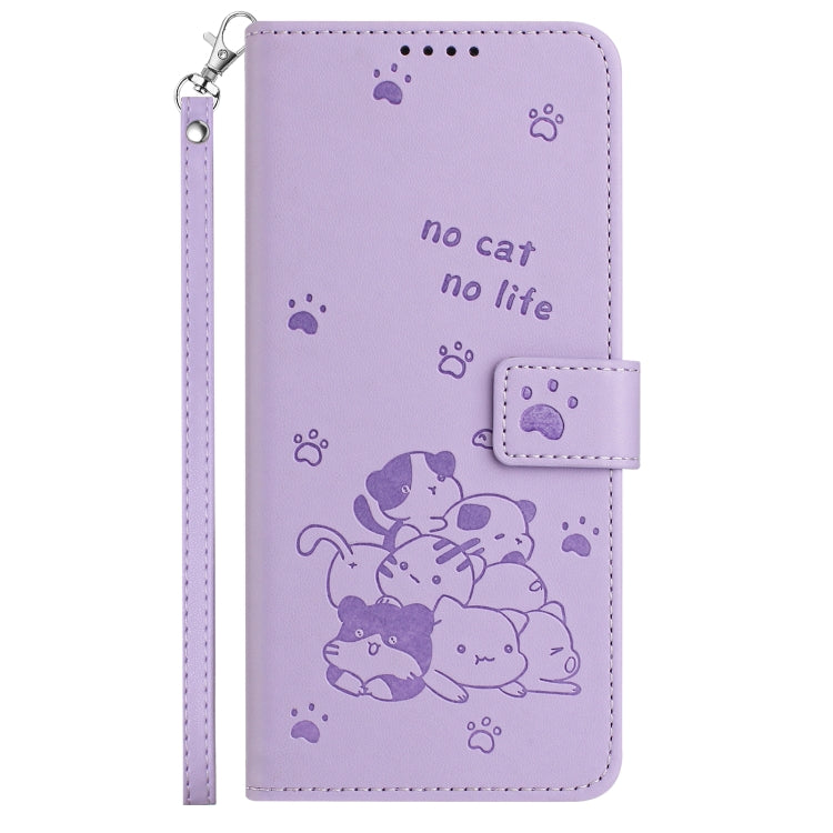 Embossed Kitten Phone Leather Case with Lanyard – Lanyard, Card Slot, Leather, For Motorola Moto S50 / Edge 50 Neo, For Motorola Moto G35, For Motorola Moto G55, For Motorola Moto G04 / G24 / G04s