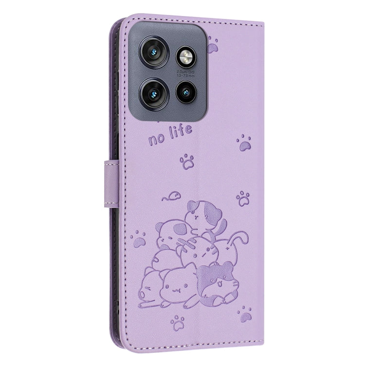 Embossed Kitten Phone Leather Case with Lanyard – Lanyard, Card Slot, Leather, For Motorola Moto S50 / Edge 50 Neo, For Motorola Moto G35, For Motorola Moto G55, For Motorola Moto G04 / G24 / G04s