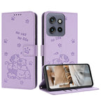 Embossed Kitten Phone Leather Case with Lanyard – Lanyard, Card Slot, Leather, For Motorola Moto S50 / Edge 50 Neo, For Motorola Moto G35, For Motorola Moto G55, For Motorola Moto G04 / G24 / G04s
