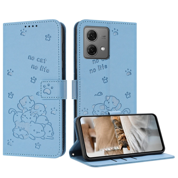 Embossed Kitten Phone Leather Case with Lanyard – Lanyard, Card Slot, Leather, For Motorola Moto G Play 4G 2024, For Motorola Moto G Power 5G 2024, For Motorola Moto G84, For Motorola Edge 40 Neo For Motorola Moto G84 Blue