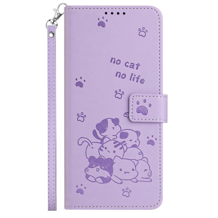 Embossed Kitten Phone Leather Case with Lanyard – Lanyard, Card Slot, Leather, For Motorola Moto G15, For Motorola Moto G 5G 2025, For Motorola Moto G Power / G Play 2025, For Motorola Moto G75
