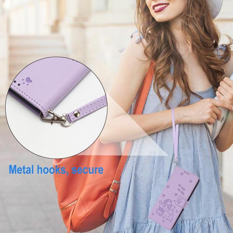 Embossed Kitten Phone Leather Case with Lanyard – Lanyard, Card Slot, Leather, For Motorola Moto G15, For Motorola Moto G 5G 2025, For Motorola Moto G Power / G Play 2025, For Motorola Moto G75