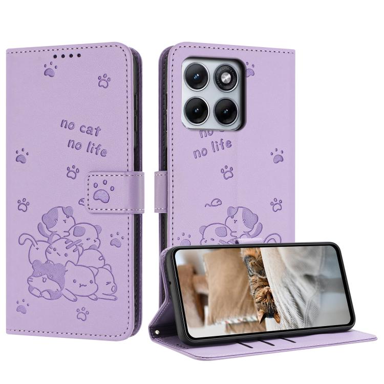 Embossed Kitten Phone Leather Case with Lanyard – Lanyard, Card Slot, Leather, For Motorola Edge 70 Pro 5G, For Motorola Moto G17 / G17 Power 4G, For Motorola Edge 70 Fusion 5G, For Motorola Moto G67 Power / G57 Power For Motorola Edge 70 Fusion 5G Purple