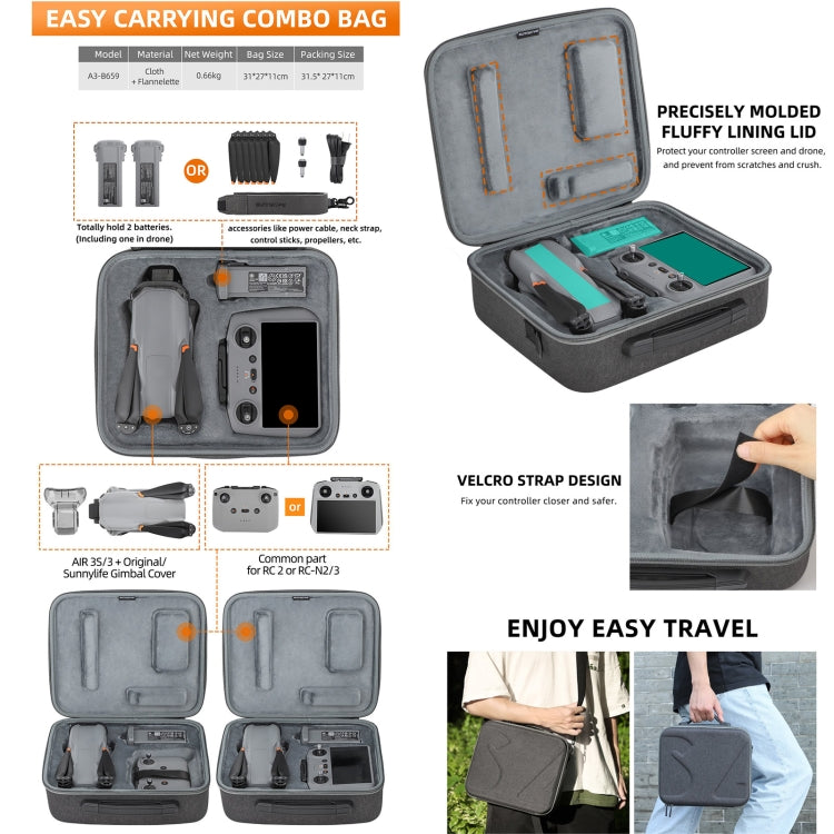 Sunnylife Carrying Case Bag, B657 For DJI RC 2 / 1 Control Bag, A3-B658 Drone Body Bag, A3-B660 Batteries Bag – Durable Build, Easy to Use