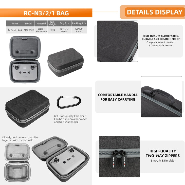 Sunnylife Carrying Case Bag, B657 For DJI RC 2 / 1 Control Bag, A3-B658 Drone Body Bag, A3-B660 Batteries Bag – Durable Build, Easy to Use