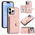 Button Card Bag RFID Anti-theft Phone Case – Leather, TPU, For iPhone 16 Pro Max, For iPhone 16 Pro, For iPhone 16 Plus, For iPhone 16 For iPhone 16 Pro Max Pink