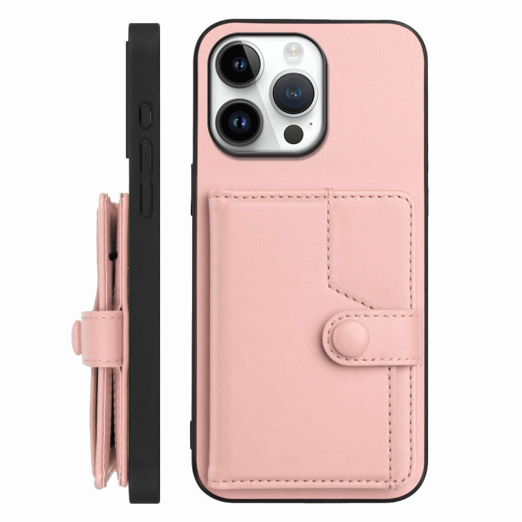 Button Card Bag RFID Anti-theft Phone Case – Leather, TPU, For iPhone 16 Pro Max, For iPhone 16 Pro, For iPhone 16 Plus, For iPhone 16