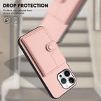 Button Card Bag RFID Anti-theft Phone Case – Leather, TPU, For iPhone 16 Pro Max, For iPhone 16 Pro, For iPhone 16 Plus, For iPhone 16