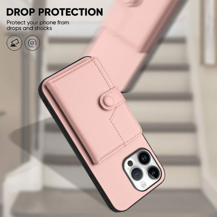Button Card Bag RFID Anti-theft Phone Case – Leather, TPU, For iPhone 16 Pro Max, For iPhone 16 Pro, For iPhone 16 Plus, For iPhone 16