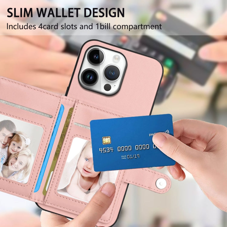Button Card Bag RFID Anti-theft Phone Case – Leather, TPU, For iPhone 16 Pro Max, For iPhone 16 Pro, For iPhone 16 Plus, For iPhone 16