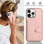 Button Card Bag RFID Anti-theft Phone Case – Leather, TPU, For iPhone 16 Pro Max, For iPhone 16 Pro, For iPhone 16 Plus, For iPhone 16