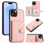 Button Card Bag RFID Anti-theft Phone Case, For iPhone 13 mini, For iPhone 12, For iPhone 12 Pro Max, For iPhone 12 Pro For iPhone 13 mini Pink