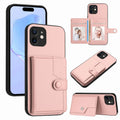 Button Card Bag RFID Anti-theft Phone Case – Leather, TPU, For iPhone 12 mini, For iPhone 11 Pro Max, For iPhone 11, For iPhone 11 Pro For iPhone 12 mini Pink