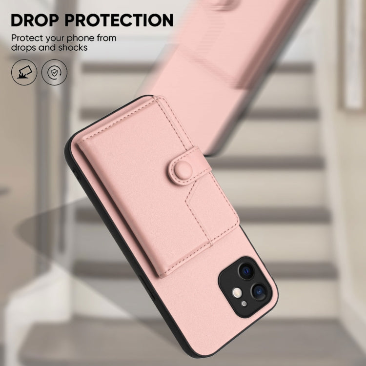 Button Card Bag RFID Anti-theft Phone Case – Leather, TPU, For iPhone 12 mini, For iPhone 11 Pro Max, For iPhone 11, For iPhone 11 Pro