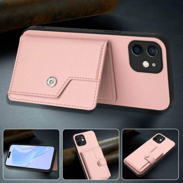 Button Card Bag RFID Anti-theft Phone Case – Leather, TPU, For iPhone 12 mini, For iPhone 11 Pro Max, For iPhone 11, For iPhone 11 Pro