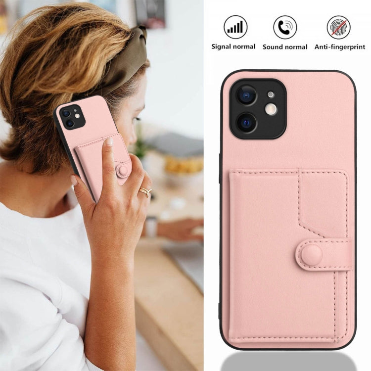 Button Card Bag RFID Anti-theft Phone Case – Leather, TPU, For iPhone 12 mini, For iPhone 11 Pro Max, For iPhone 11, For iPhone 11 Pro