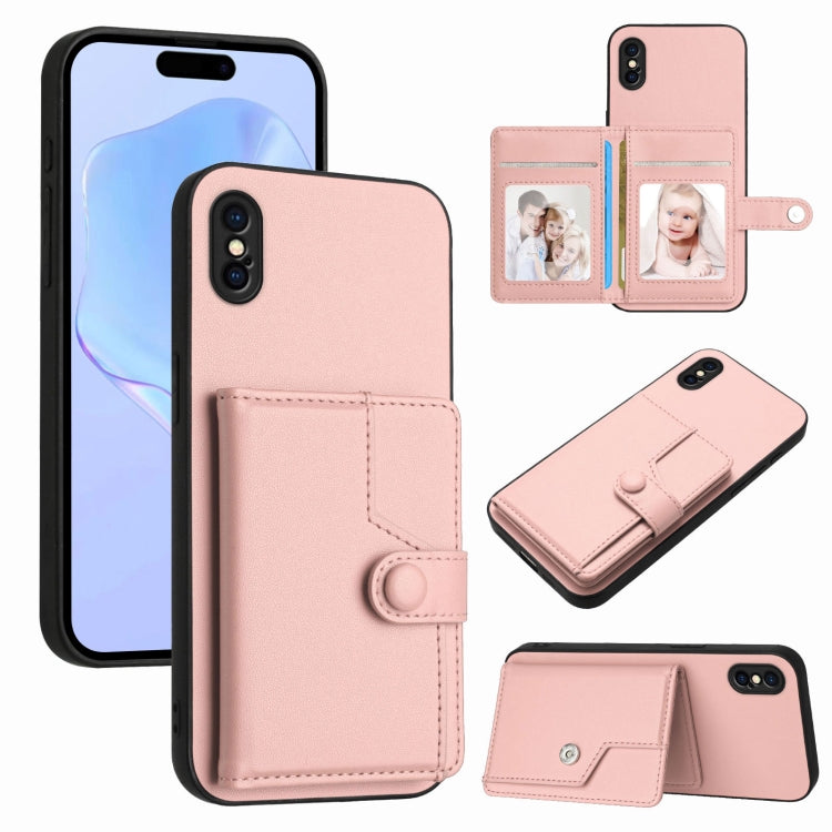 Button Card Bag RFID Anti-theft Phone Case – Leather, TPU, For iPhone XS / X, For iPhone XR, For iPhone XS Max, For iPhone 8 Plus / 7 Plus For iPhone XS X Pink