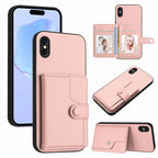 Button Card Bag RFID Anti-theft Phone Case – Leather, TPU, For iPhone XS / X, For iPhone XR, For iPhone XS Max, For iPhone 8 Plus / 7 Plus For iPhone XS X Pink