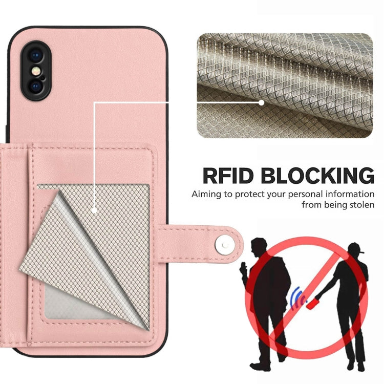 Button Card Bag RFID Anti-theft Phone Case – Leather, TPU, For iPhone XS / X, For iPhone XR, For iPhone XS Max, For iPhone 8 Plus / 7 Plus